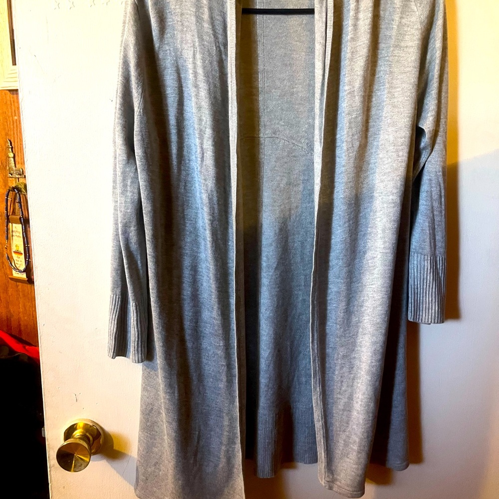 Women's Open-Front Light Gray Long Cardigan